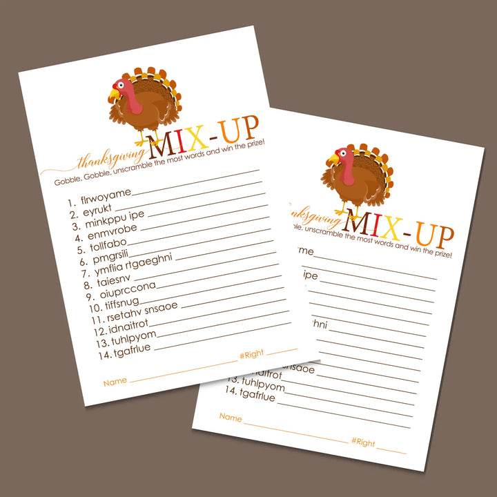 Thanksgiving word scramble printable – digital download with turkey design answer key 5x7 letter size instant personal