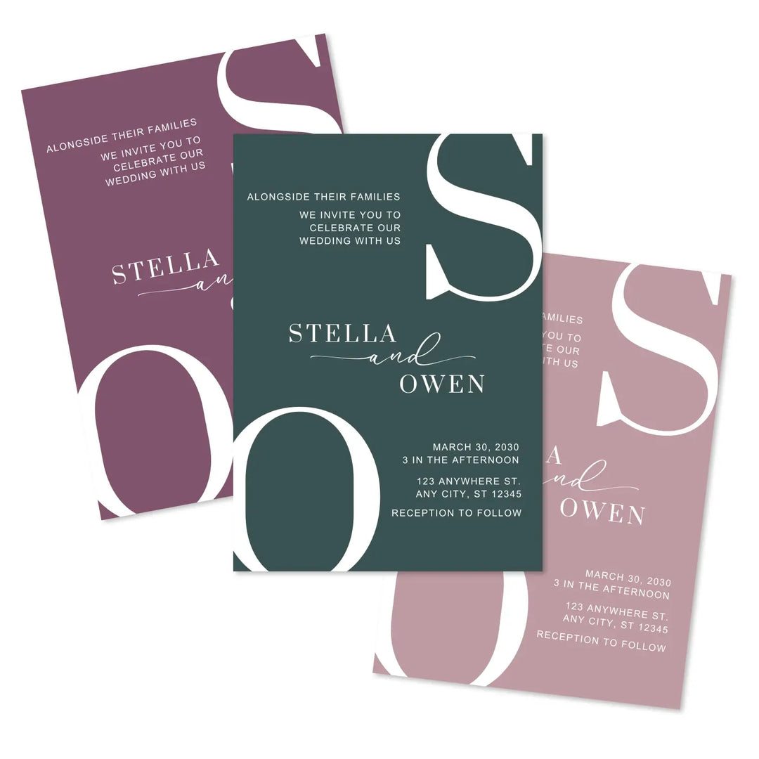 Huntress wedding invitations with envelopes - personalized and custom design minimalist announcements chic contemporary