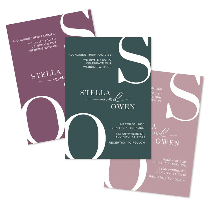 Huntress wedding invitations with envelopes - personalized and custom design minimalist announcements chic contemporary