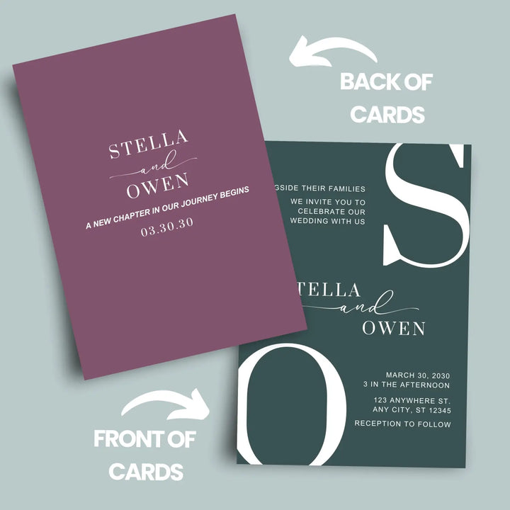 Huntress wedding invitations with envelopes - personalized and custom design minimalist announcements chic contemporary