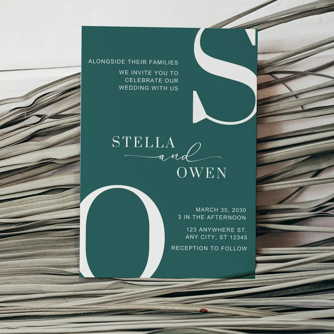 Huntress wedding invitations with envelopes - personalized and custom design minimalist announcements chic contemporary