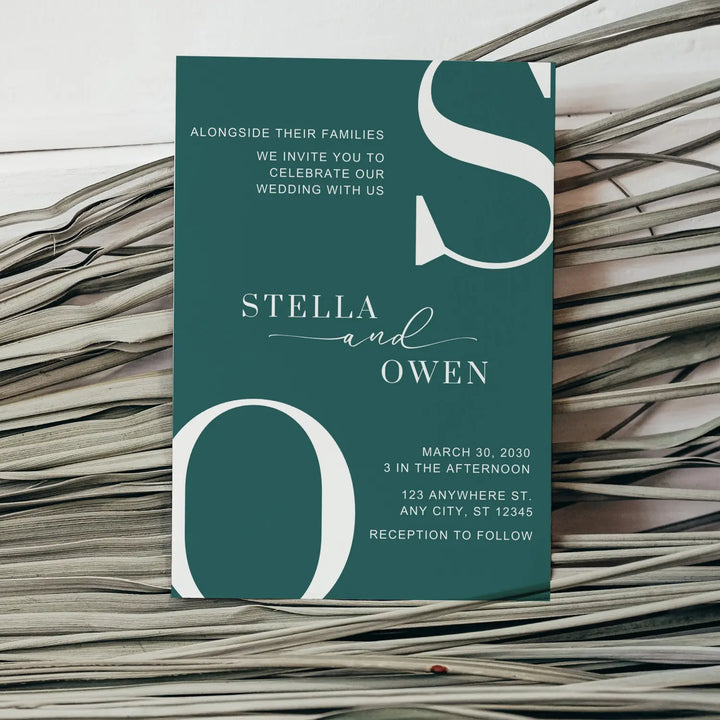 Huntress wedding invitations with envelopes - personalized and custom design minimalist announcements chic contemporary