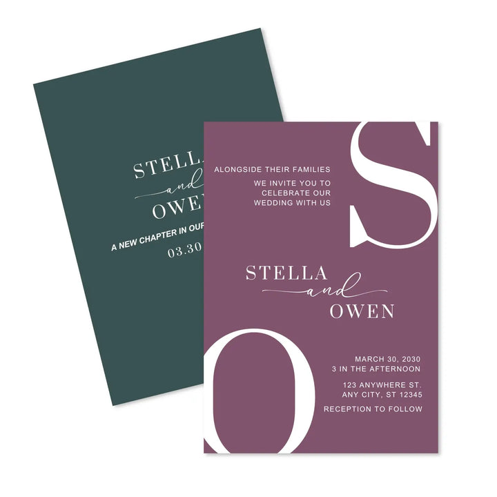 Huntress wedding invitations with envelopes - personalized and custom design minimalist announcements chic contemporary