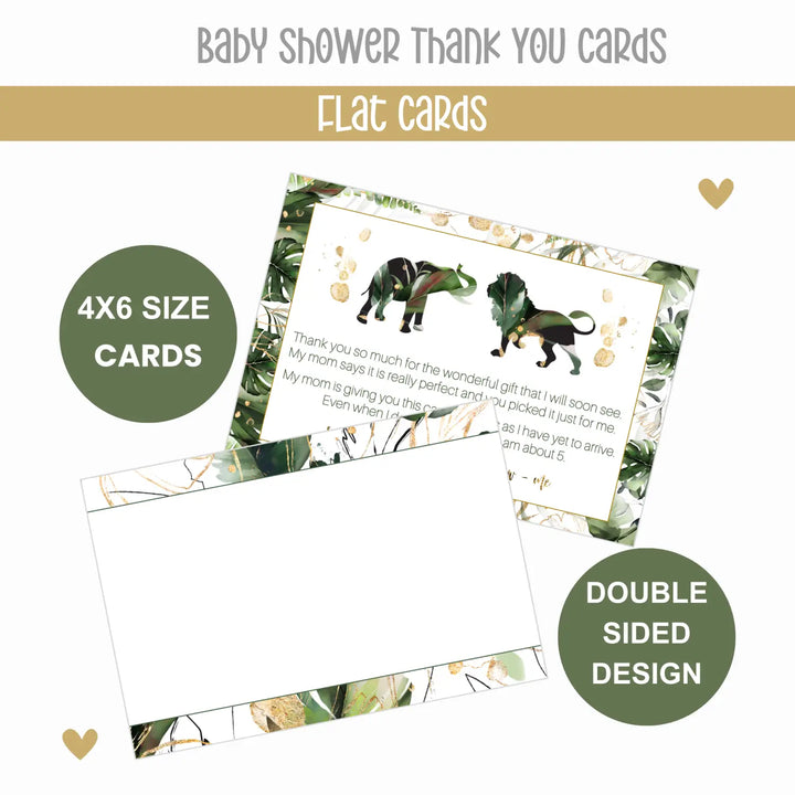 Tropical Baby Shower Thank You Cards – Jungle Greenery Notecards (Pack of 25) - Paper Clever Party