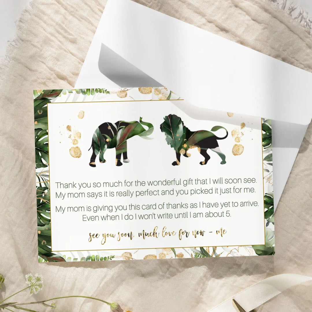 Tropical Baby Shower Thank You Cards – Jungle Greenery Notecards (Pack of 25) - Paper Clever Party