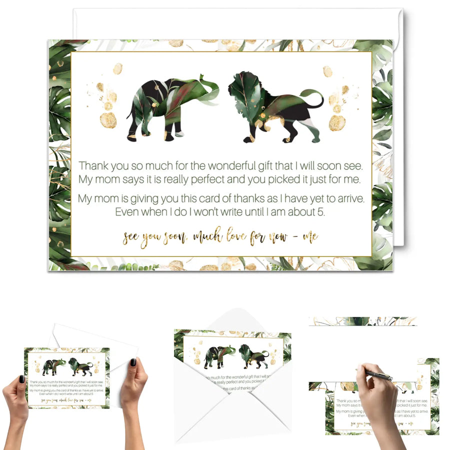 Tropical Baby Shower Thank You Cards – Jungle Greenery Notecards (Pack of 25) - Paper Clever Party