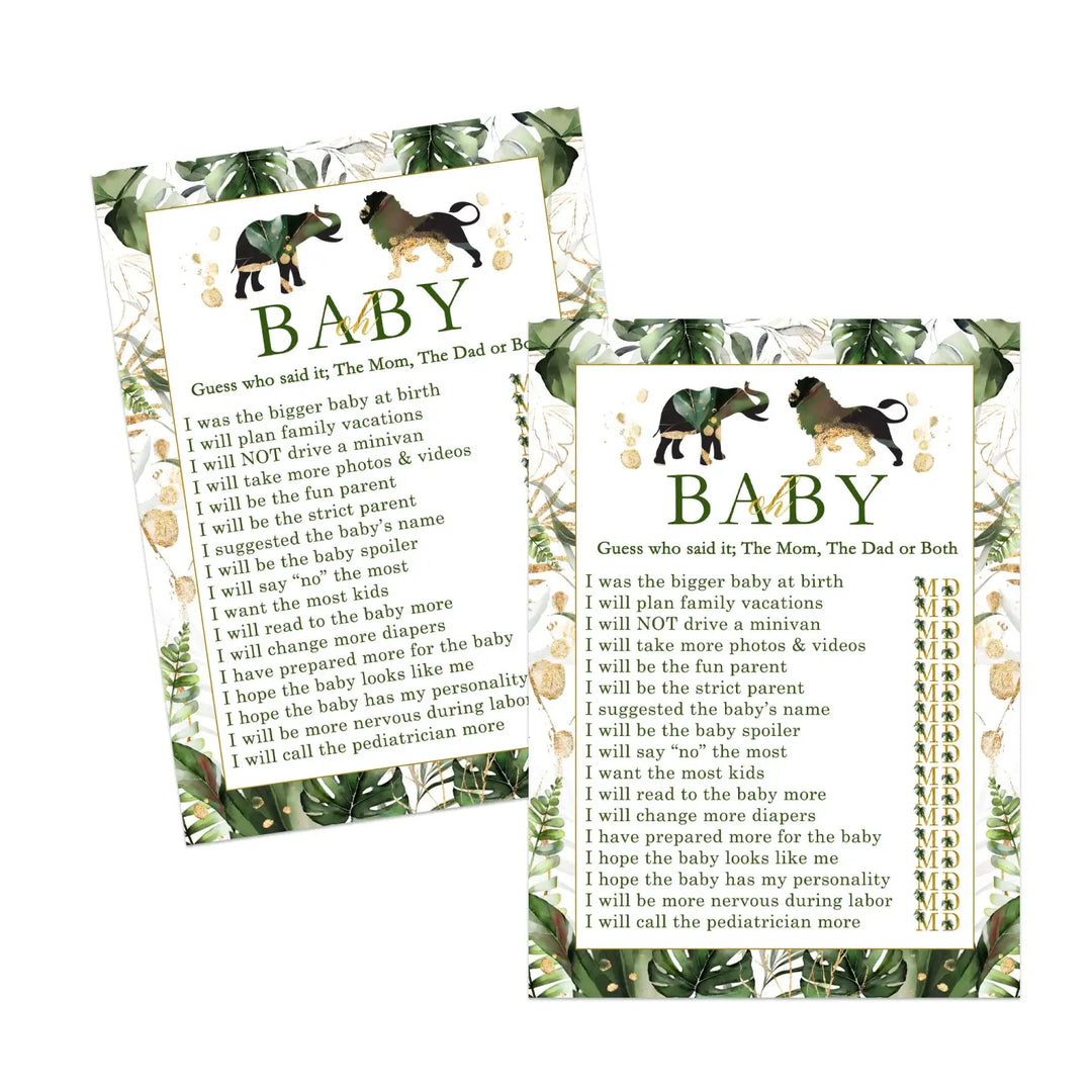 Tropical Jungle Baby Shower Game 25 Guest Pack - Paper Clever Party