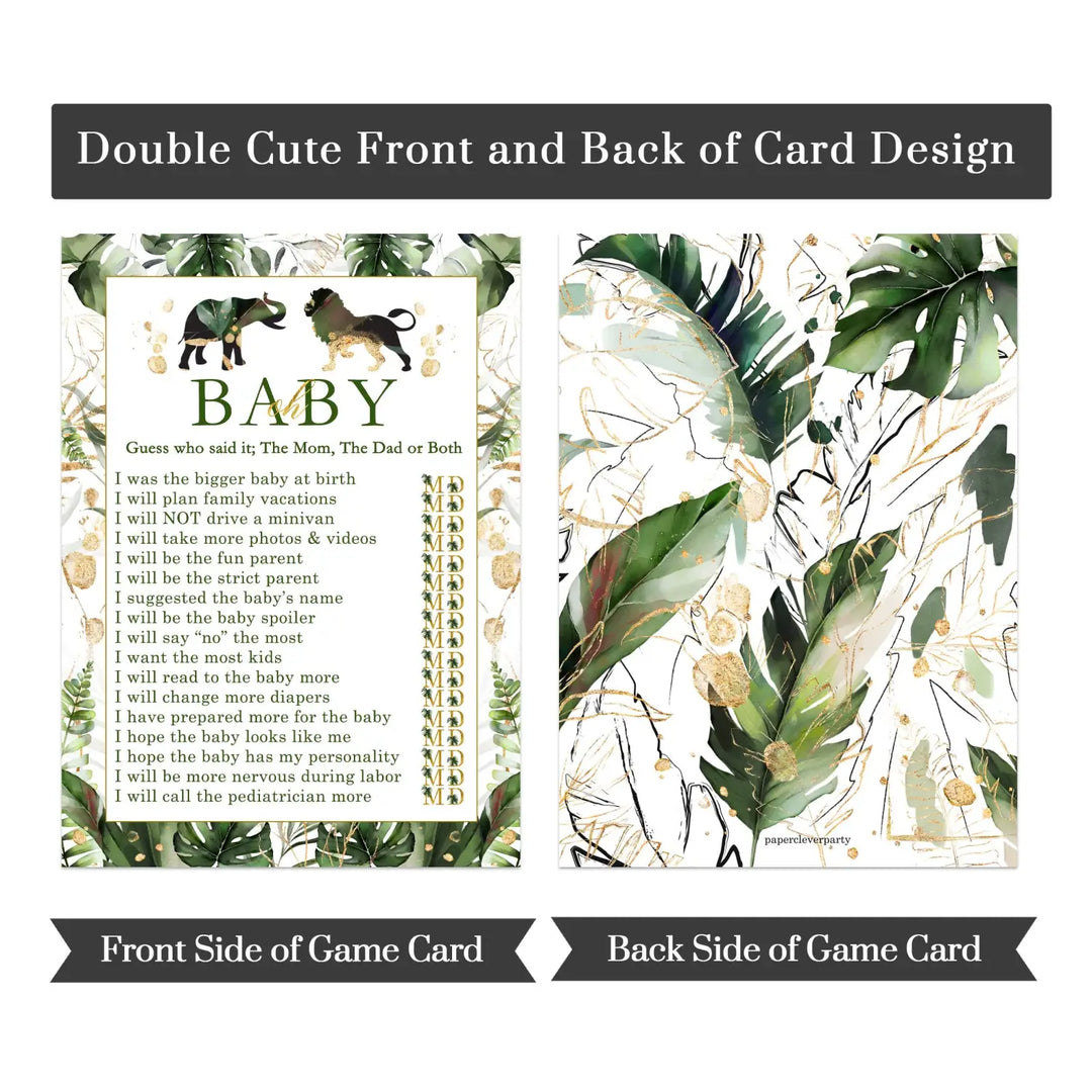 Tropical Jungle Baby Shower Game 25 Guest Pack - Paper Clever Party