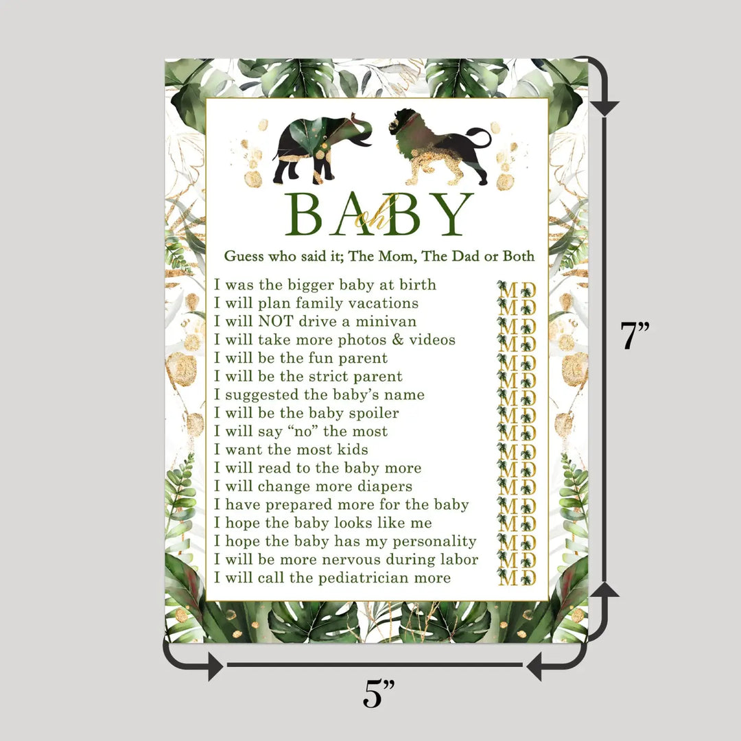 Tropical Jungle Baby Shower Game 25 Guest Pack - Paper Clever Party