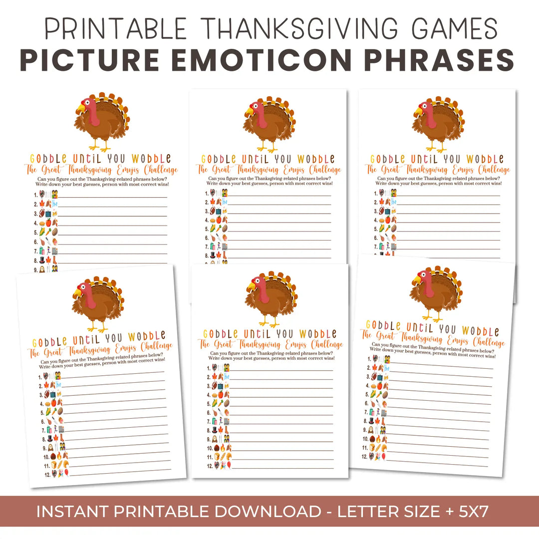 Turkey thanksgiving game printable picture guess digital download with answer key 5x7 cards instant pdf - party games