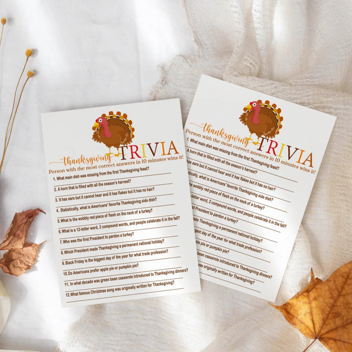 Turkey-Themed Thanksgiving Trivia Game - Fun Party Activity for Friendsgiving & Family - 25 Guests - Paper Clever Party