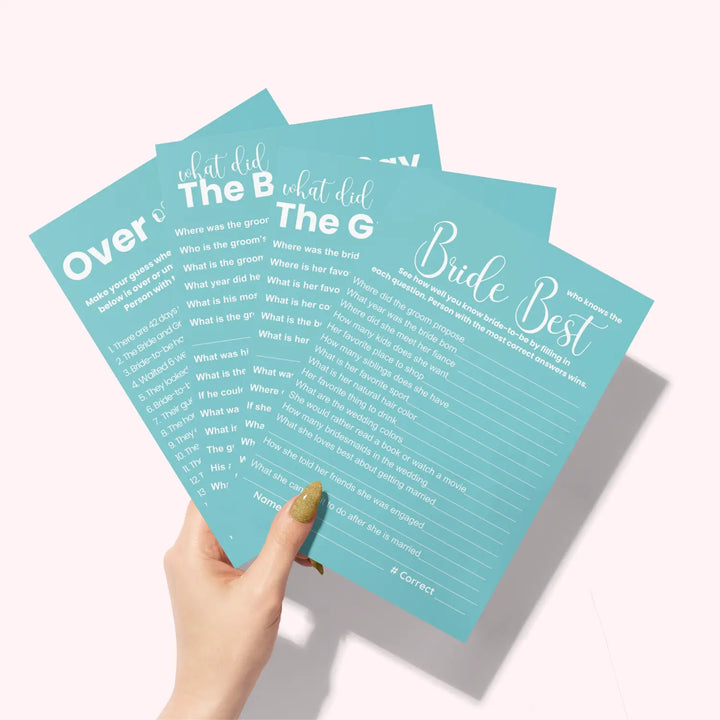 Turquoise dream bridal shower game bundle - instant download of 4 fun wedding games - party