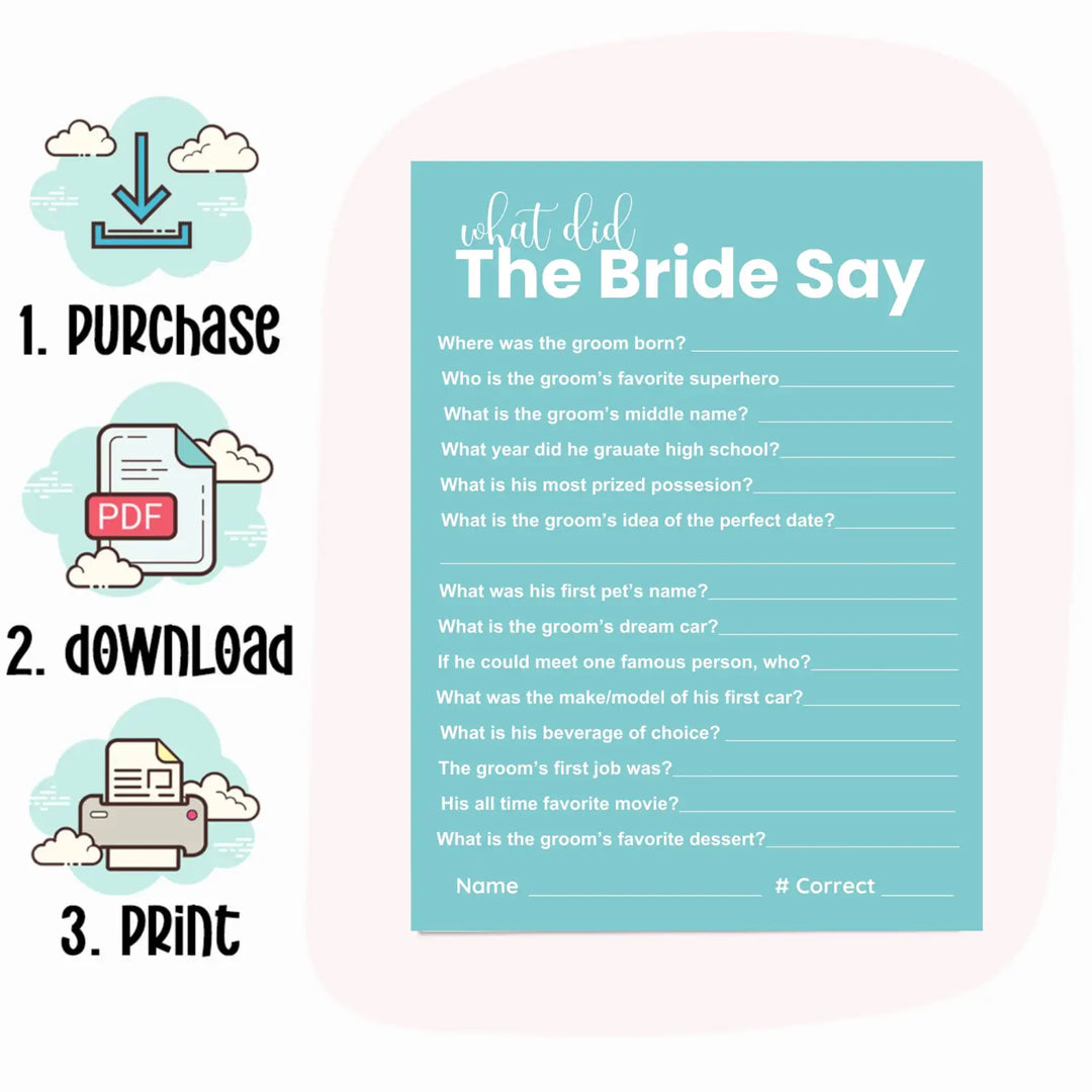 Turquoise dream bridal shower game bundle - instant download of 4 fun wedding games - party