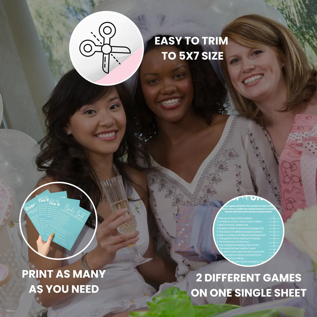 Turquoise dream bridal shower game bundle - instant download of 4 fun wedding games - party