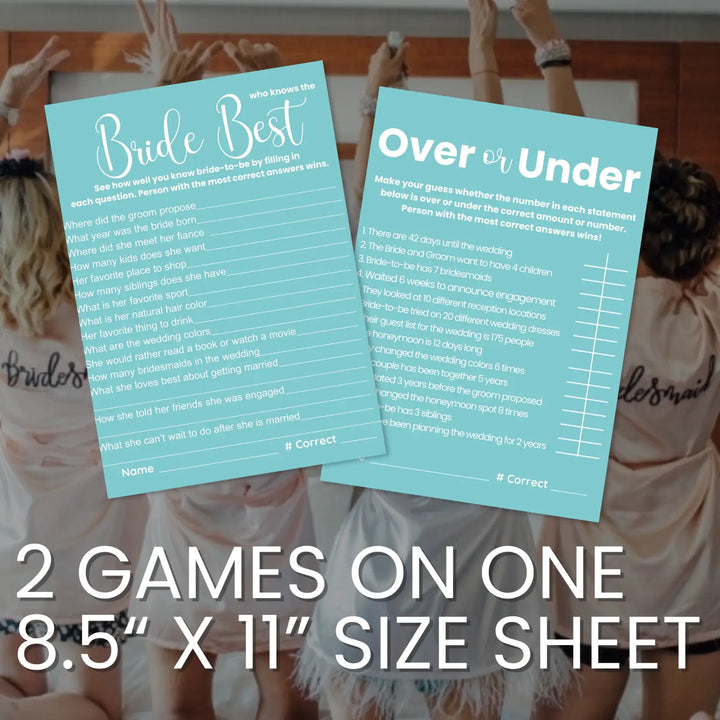 Turquoise dream bridal shower game bundle - instant download of 4 fun wedding games - party