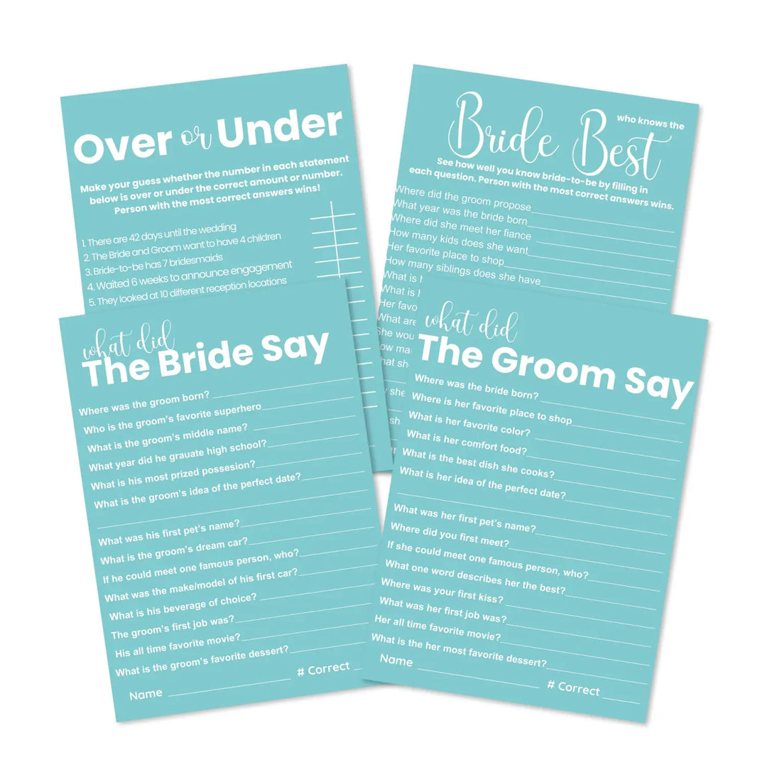 Turquoise dream bridal shower game bundle - instant download of 4 fun wedding games - party
