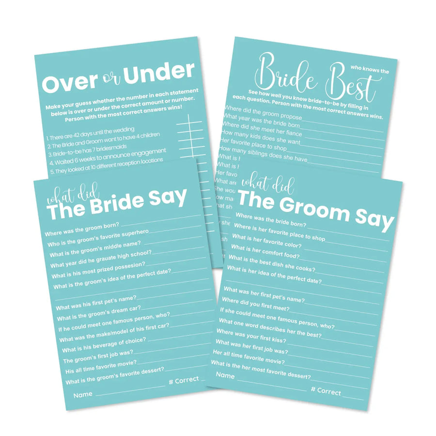 Turquoise dream bridal shower game bundle - instant download of 4 fun wedding games - party