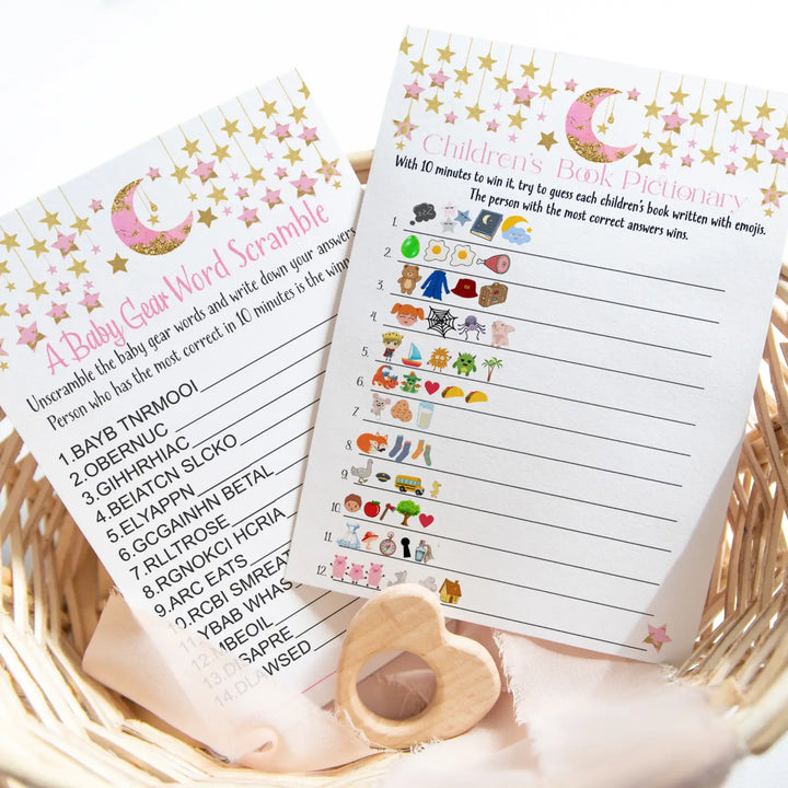 Twinkle Little Star Baby Shower Emoticon & Word Scramble Game Set, 5x7 Cards (25 ct) - Paper Clever Party