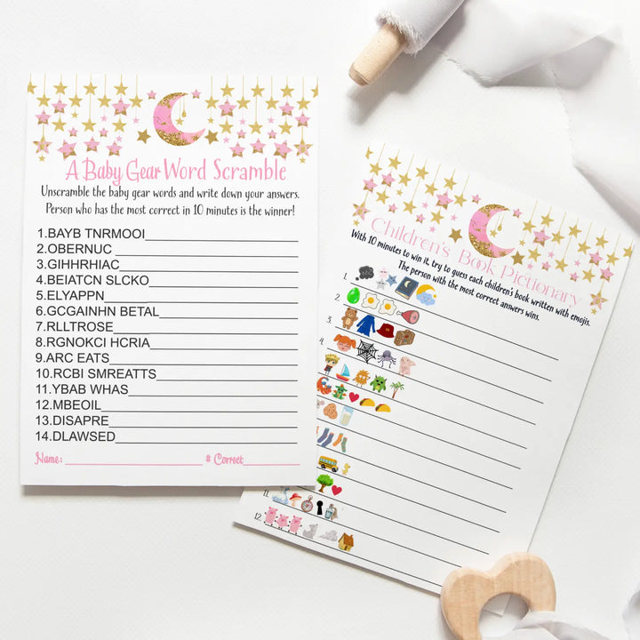 Twinkle Little Star Baby Shower Emoticon & Word Scramble Game Set, 5x7 Cards (25 ct) - Paper Clever Party