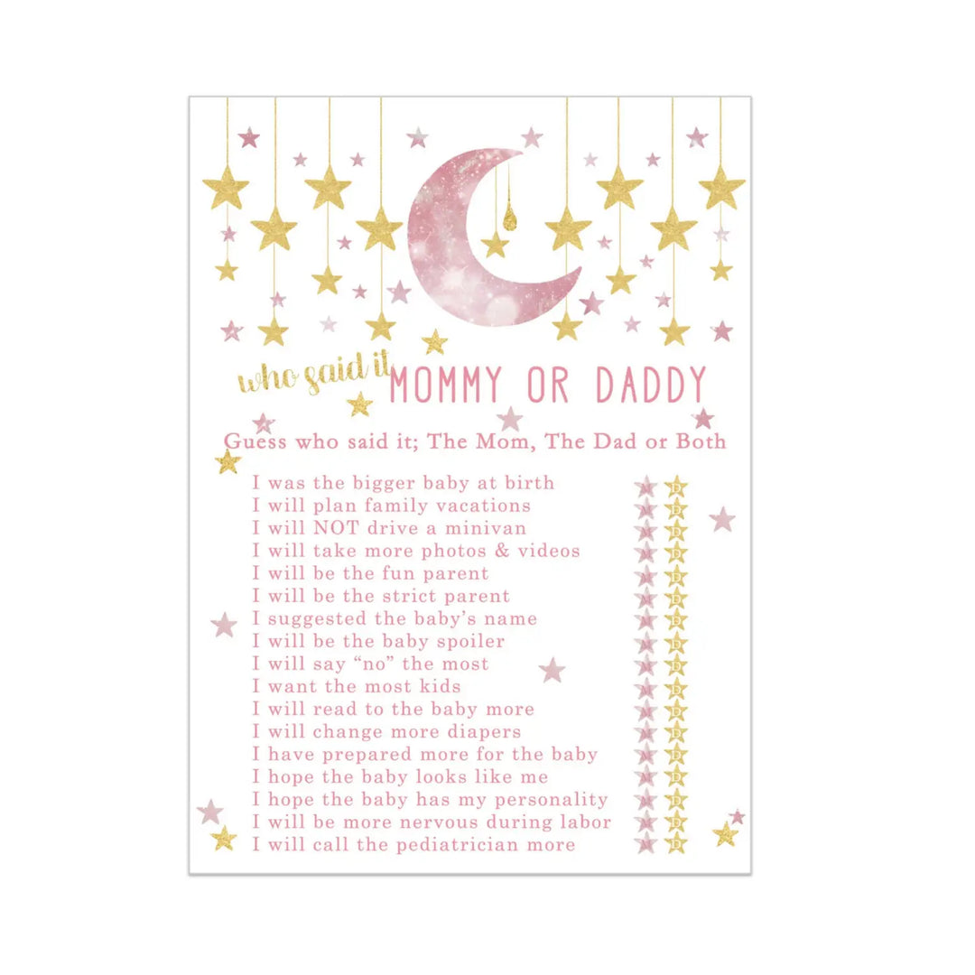 Twinkle Little Star Baby Shower Game 25 Guest Pack - Girls - Paper Clever Party