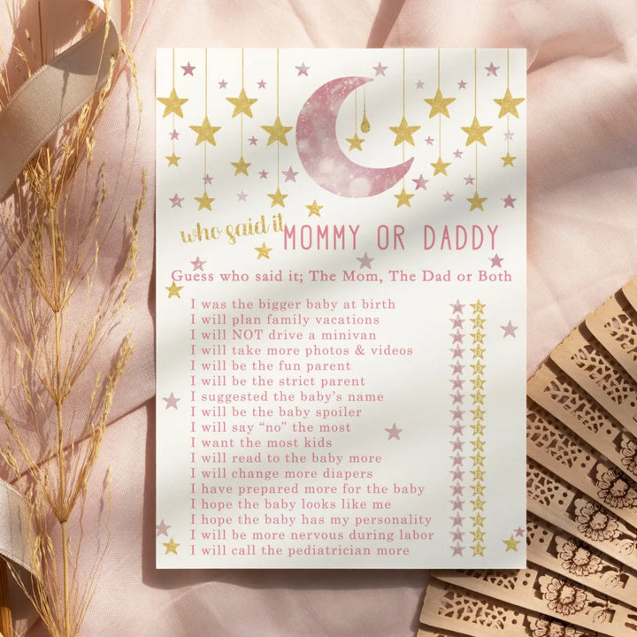 Twinkle Little Star Baby Shower Game 25 Guest Pack - Girls - Paper Clever Party