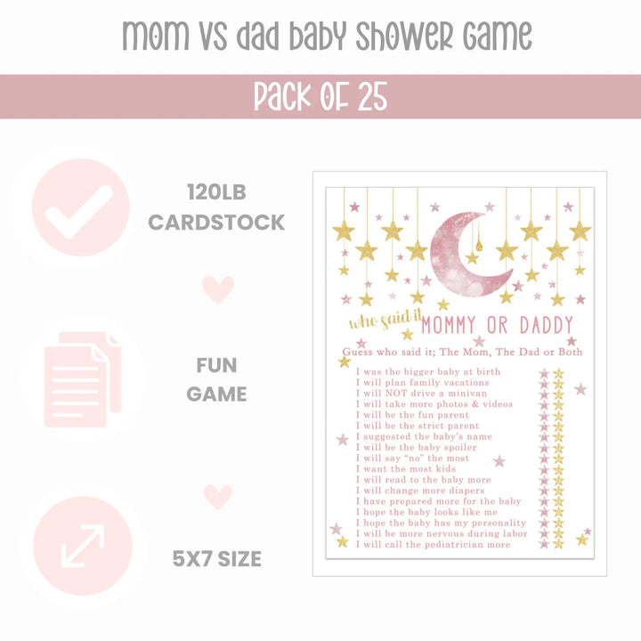 Twinkle Little Star Baby Shower Game 25 Guest Pack - Girls - Paper Clever Party