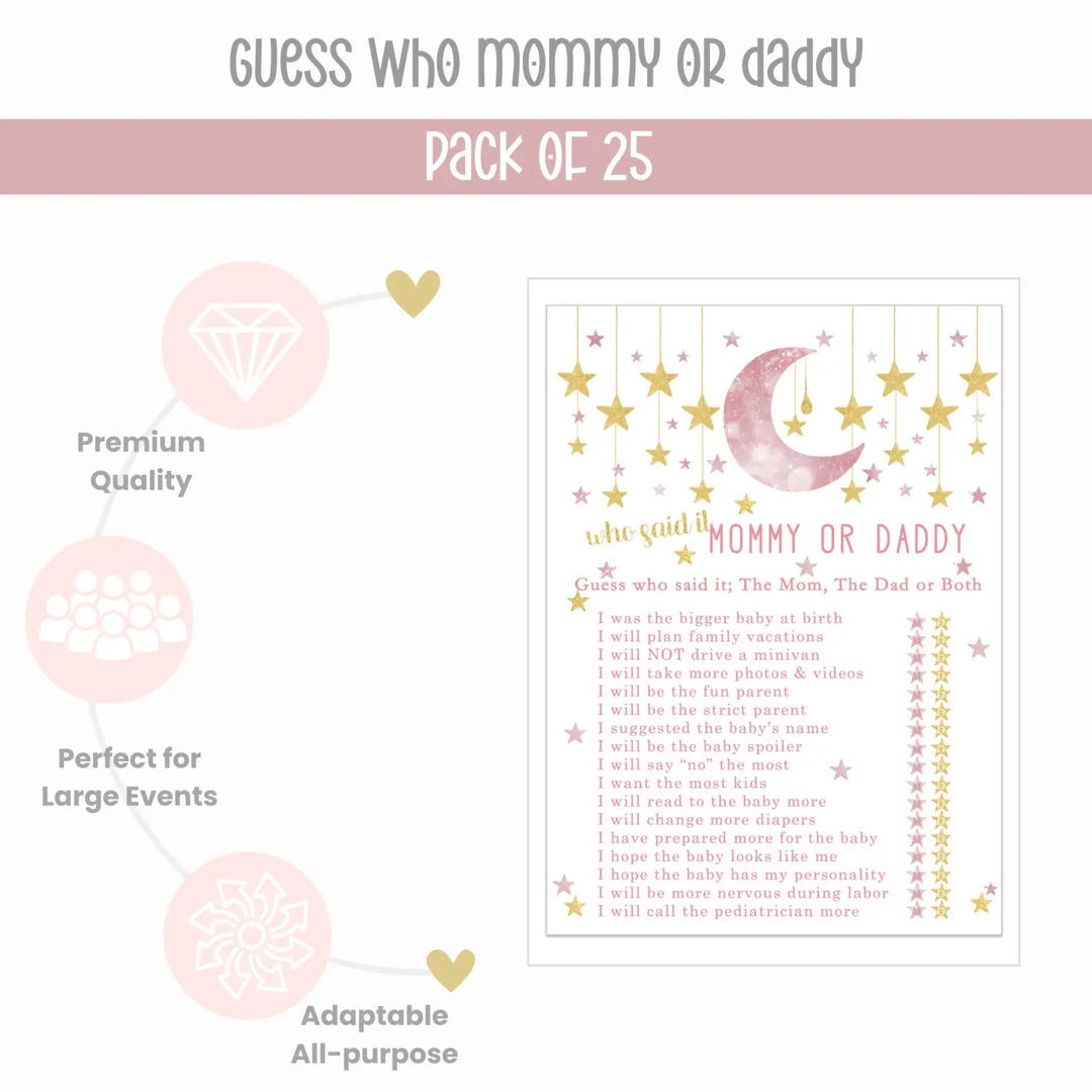 Twinkle Little Star Baby Shower Game 25 Guest Pack - Girls - Paper Clever Party