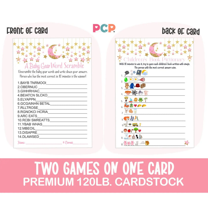 Twinkle Little Star Baby Shower Emoticon & Word Scramble Game Set, 5x7 Cards (25 ct) - Paper Clever Party