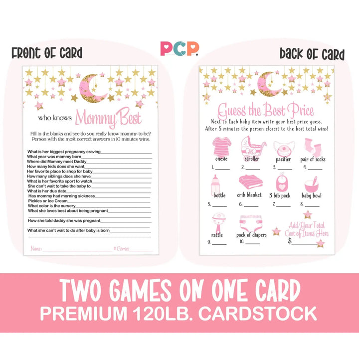 Twinkle Little Star Baby Shower Game Set, Pink & Gold, 5x7 Cards (25 ct) - Paper Clever Party