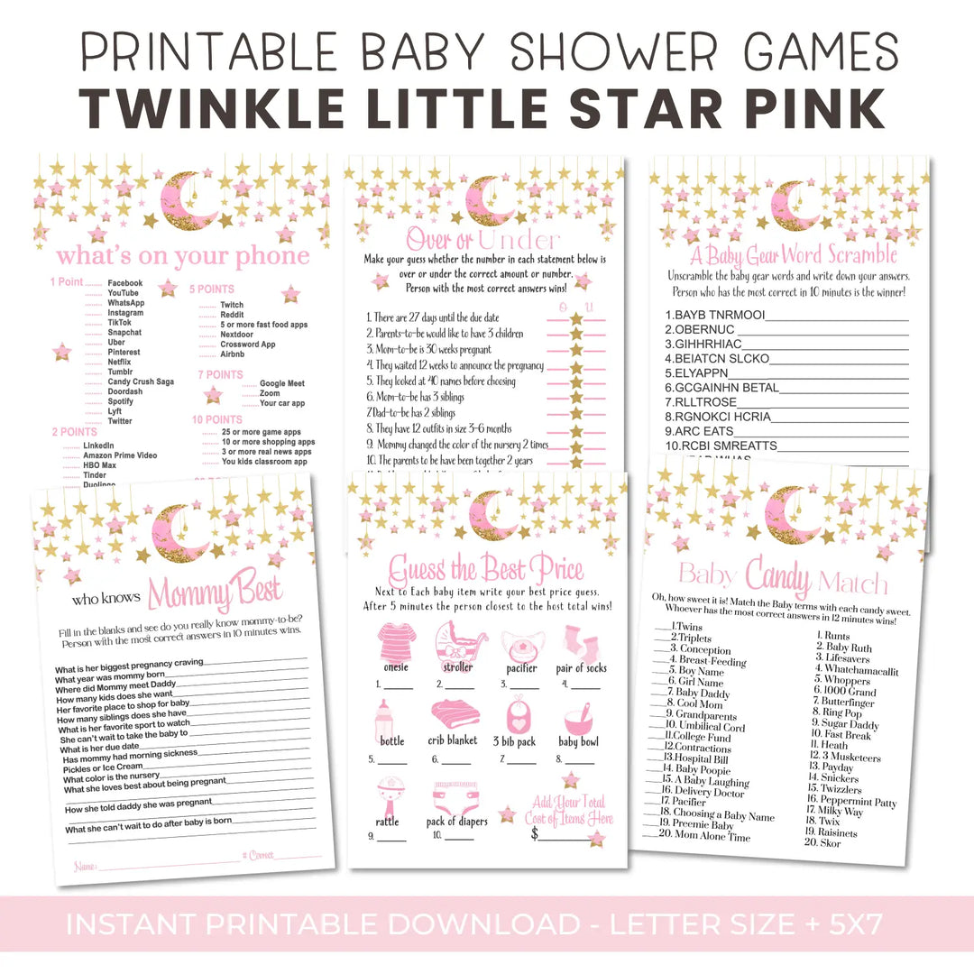 Twinkle little star baby shower games bundle – instant download printable activities couples fun digital game diy party