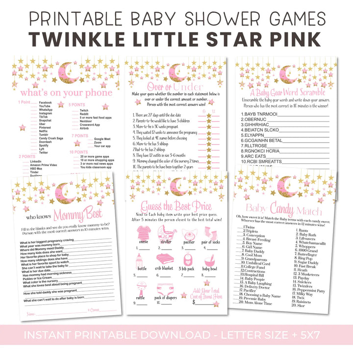 Twinkle little star baby shower games bundle – instant download printable activities couples fun digital game diy party