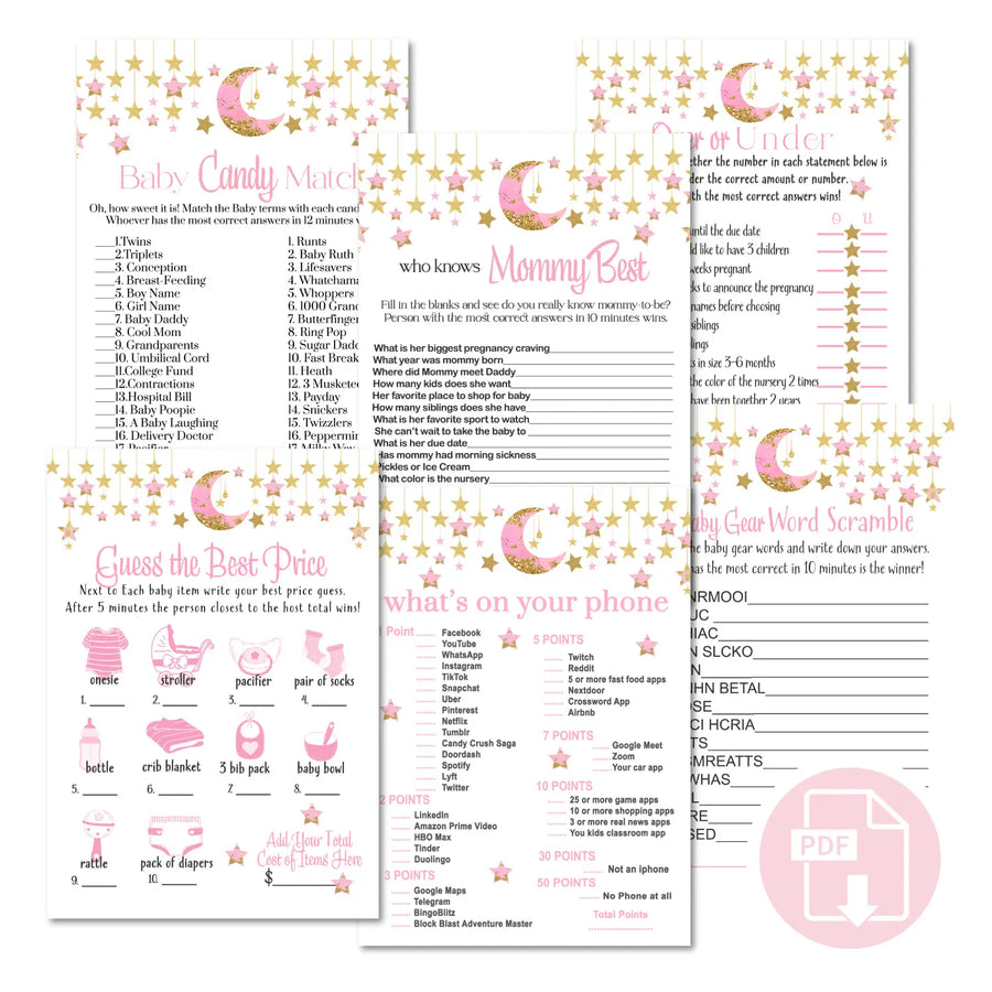 Twinkle little star baby shower games bundle – instant download printable activities couples fun digital game diy party