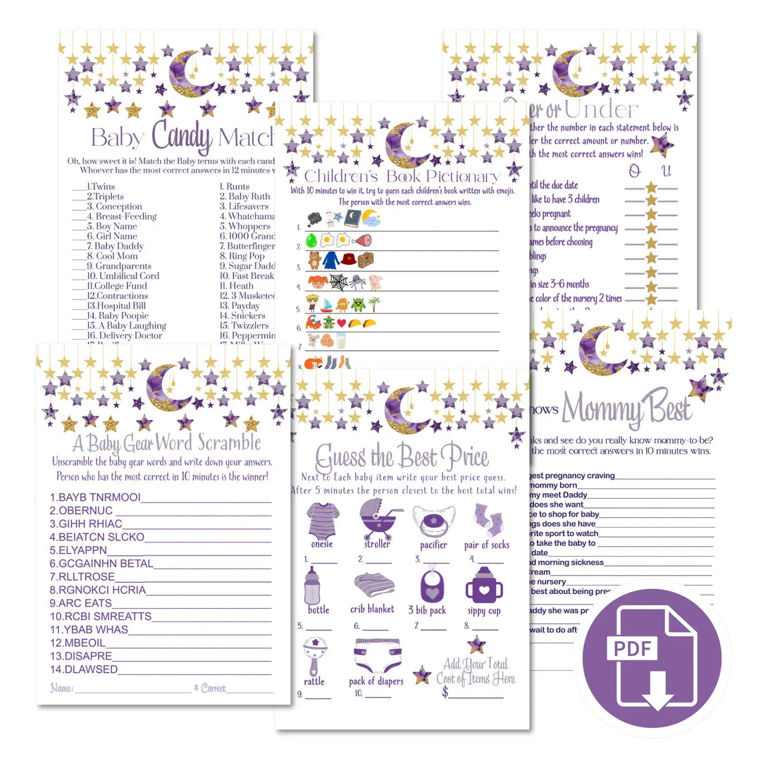 Twinkle little star baby shower games bundle – instant download printable activities couples fun digital game diy party