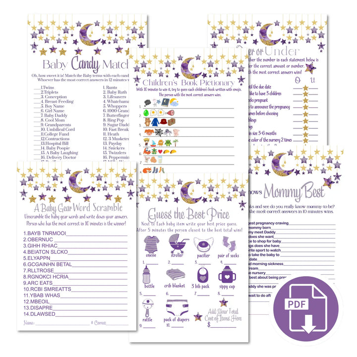 Twinkle little star baby shower games bundle – instant download printable activities couples fun digital game diy party