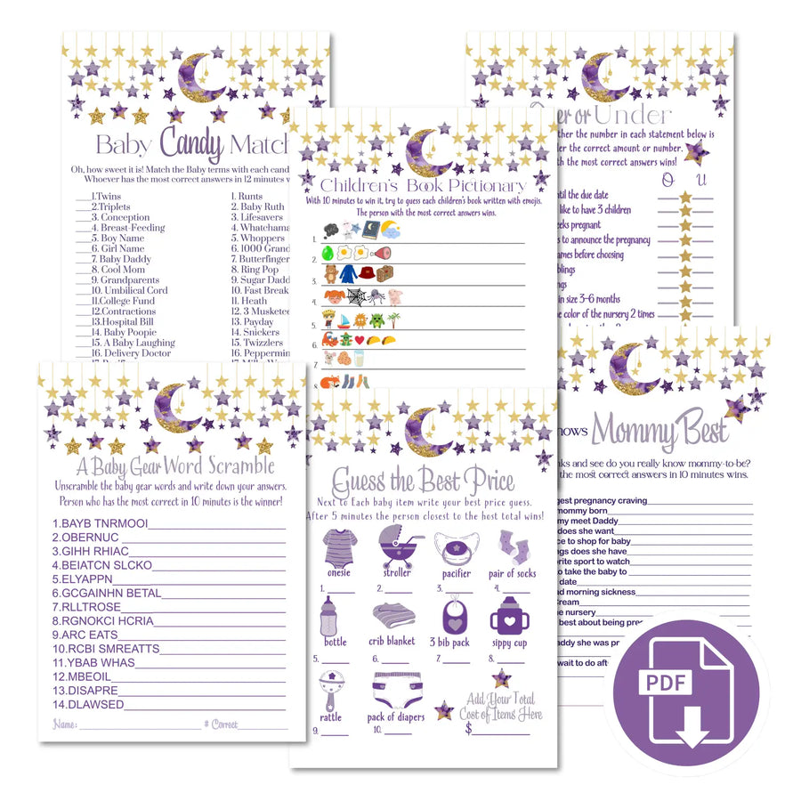 Twinkle little star baby shower games bundle – instant download printable activities couples fun digital game diy party