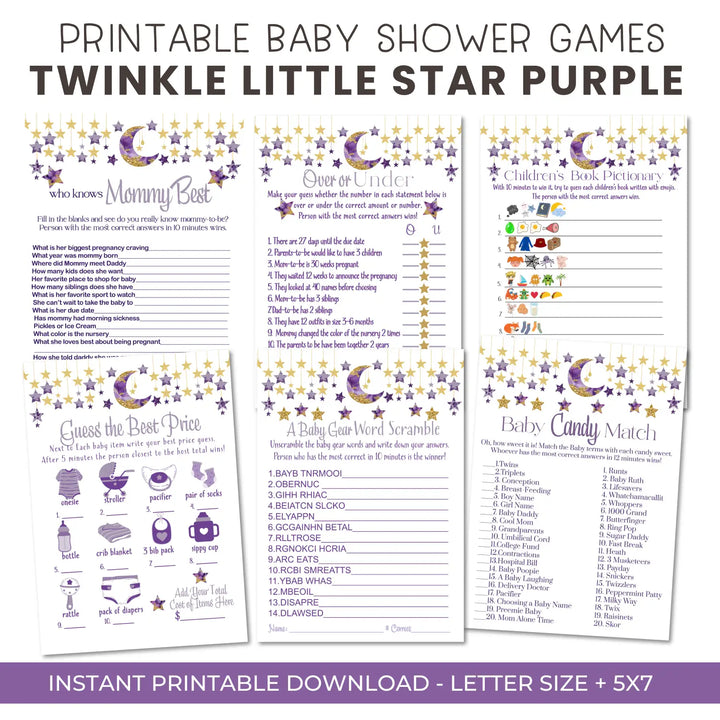 Twinkle little star baby shower games bundle – instant download printable activities couples fun digital game diy party
