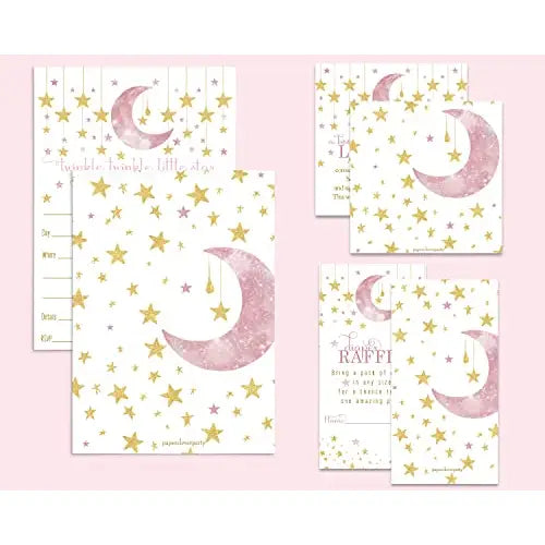 Twinkle Little Star Baby Shower Invitation Set for Girls (25 Count) - Paper Clever Party