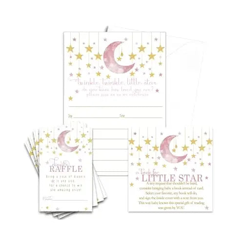 Twinkle Little Star Baby Shower Invitation Set for Girls (25 Count) - Paper Clever Party