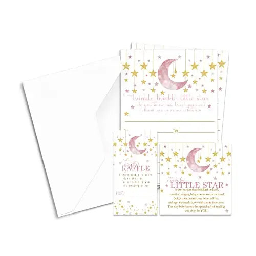 Twinkle Little Star Baby Shower Invitation Set for Girls (25 Count) - Paper Clever Party