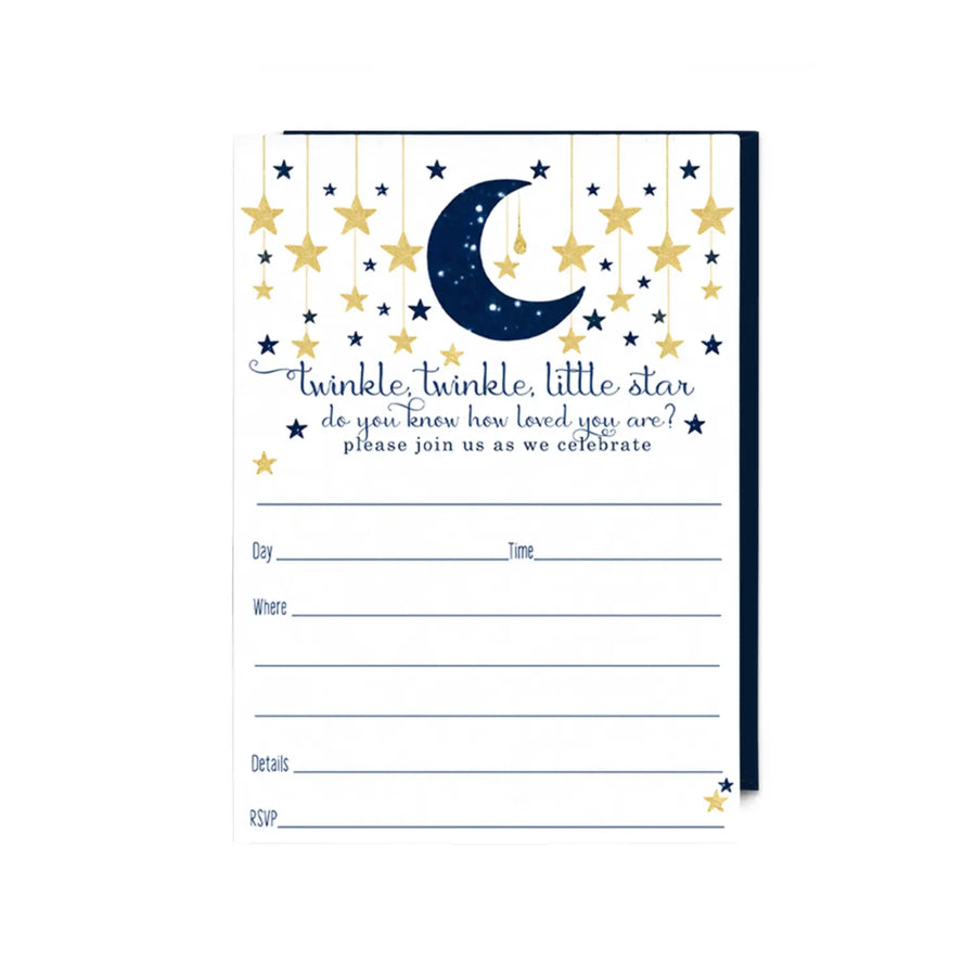 Twinkle Little Star Baby Shower Invitations with Envelopes (15 Pack) - Paper Clever Party