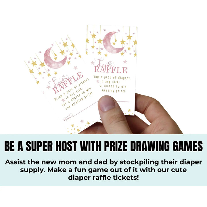 Twinkle Little Star Diaper Raffle Tickets for Girls - Baby Shower Game Inserts by Paper Clever Party, 50 Pack - Paper Clever Party