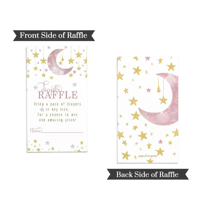 Twinkle Little Star Diaper Raffle Tickets for Girls - Baby Shower Game Inserts by Paper Clever Party, 50 Pack - Paper Clever Party