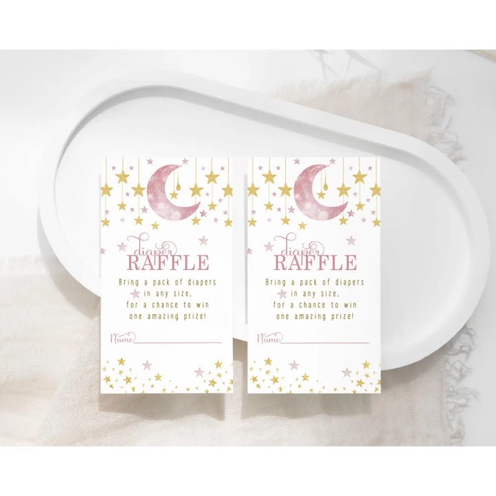 Twinkle Little Star Diaper Raffle Tickets for Girls - Baby Shower Game Inserts by Paper Clever Party, 50 Pack - Paper Clever Party