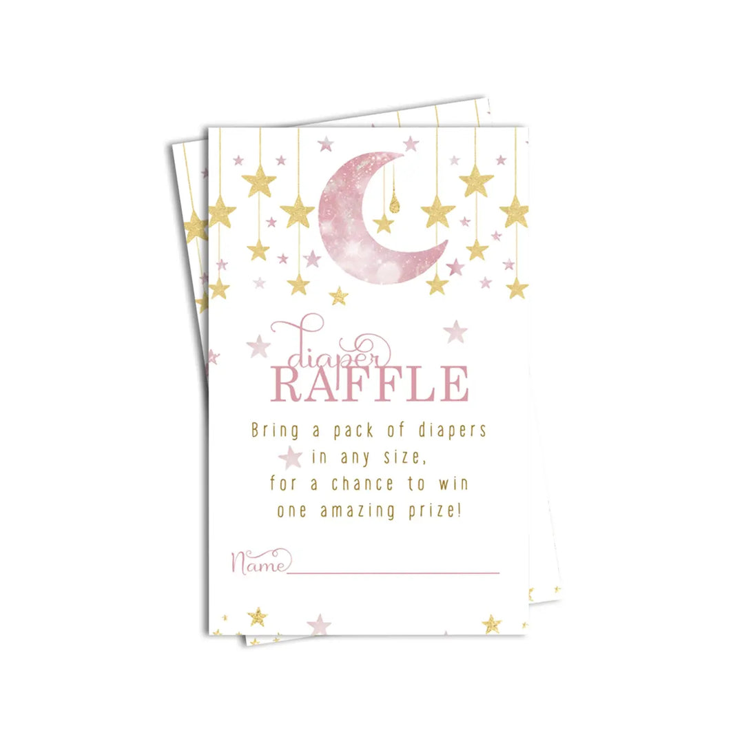 Twinkle Little Star Diaper Raffle Tickets for Girls - Baby Shower Game Inserts by Paper Clever Party, 50 Pack - Paper Clever Party