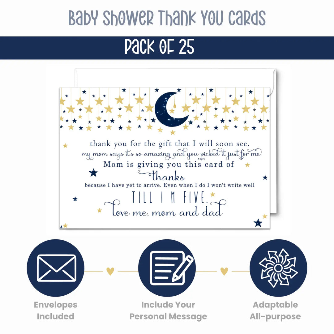 Twinkle Little Star Thank You Cards for Boys – Notecards with Envelopes (Pack of 25) - Paper Clever Party