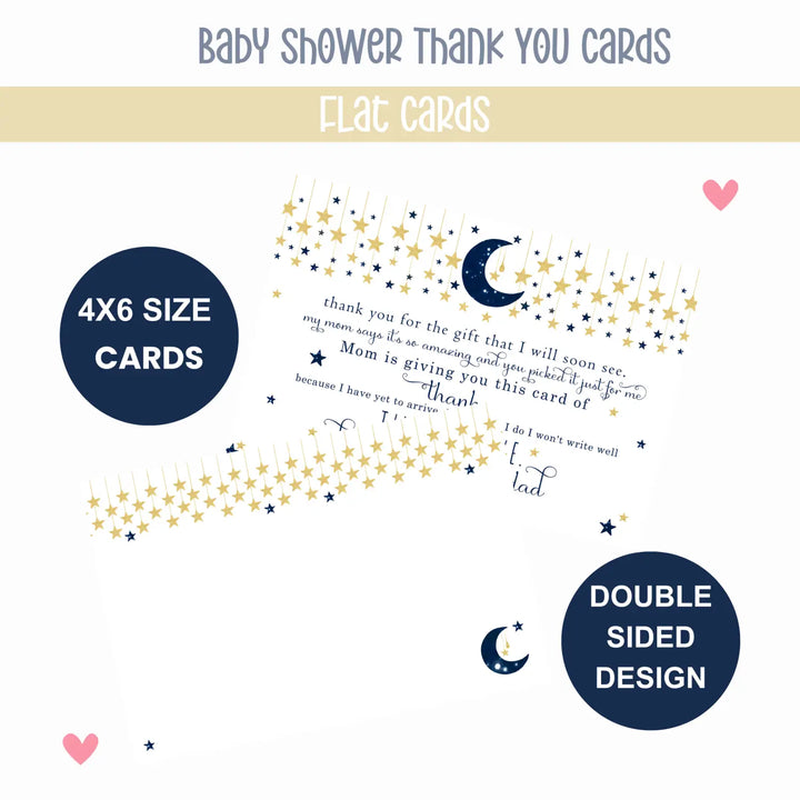 Twinkle Little Star Thank You Cards for Boys – Notecards with Envelopes (Pack of 25) - Paper Clever Party