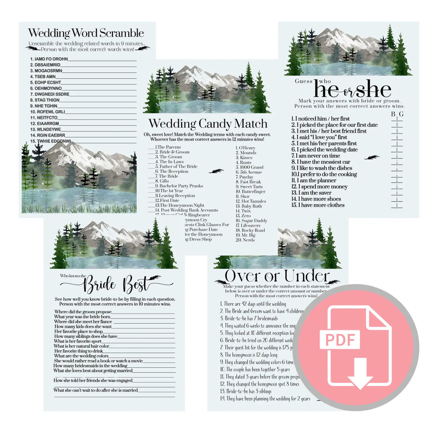 Ultimate bridal shower & wedding game bundle: he or she said word scramble over under how sweet love is who knows