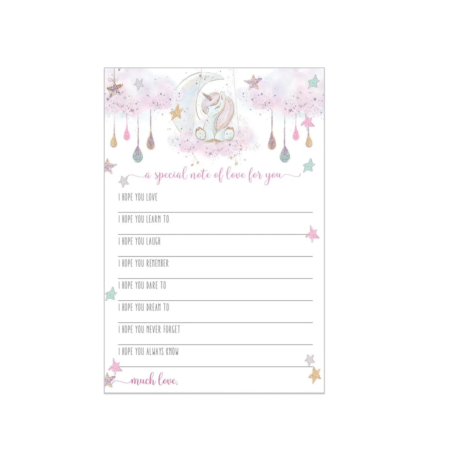 Unicorn baby shower advice cards - 25-pack neutral wishes 5x7 birthday memory guest book alternative - party games