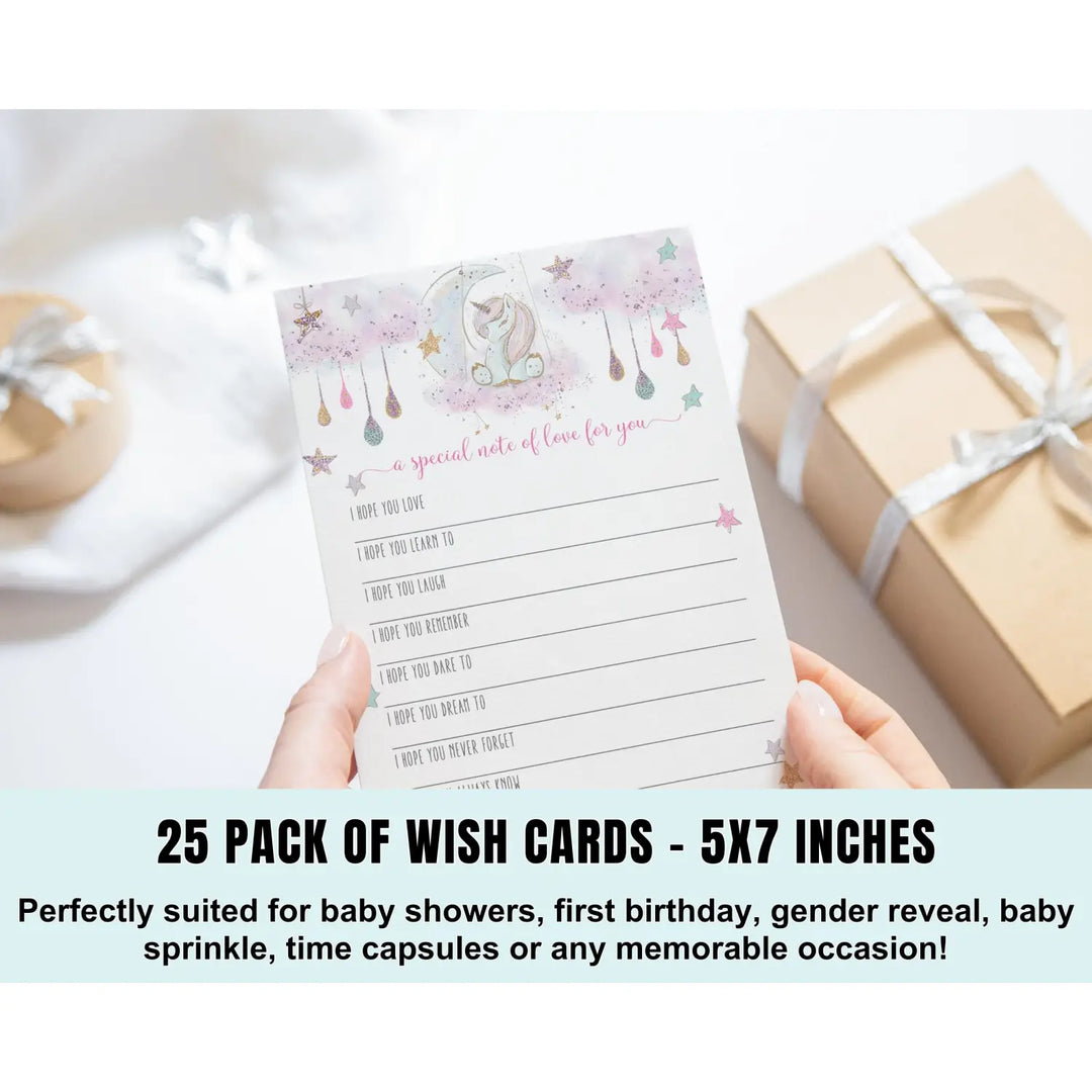 Unicorn Baby Shower Advice Cards - 25-Pack Neutral Wishes, 5x7 Birthday Memory Guest Book Alternative - Paper Clever Party