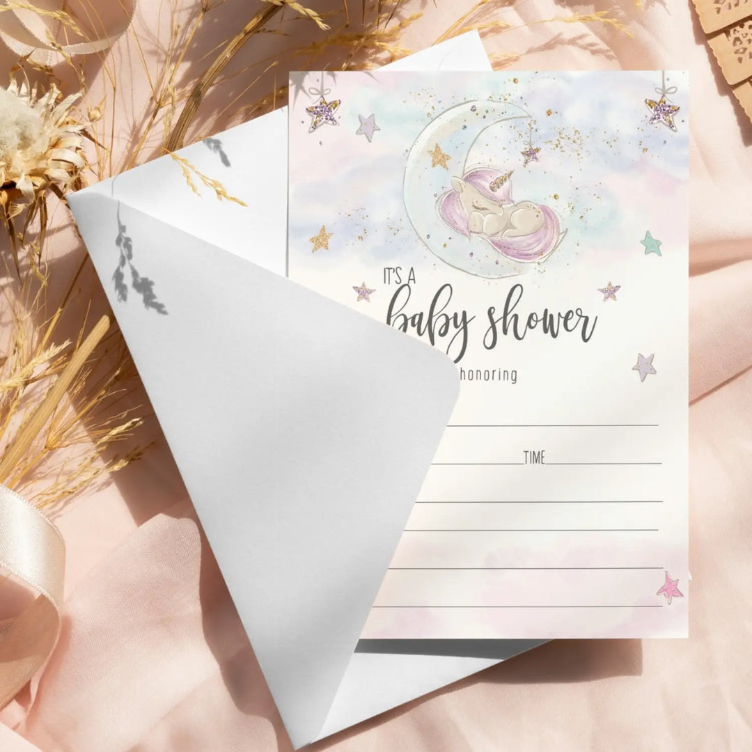 Unicorn Baby Shower Invites - Rainbow Theme, 25ct, 5x7 - Paper Clever Party